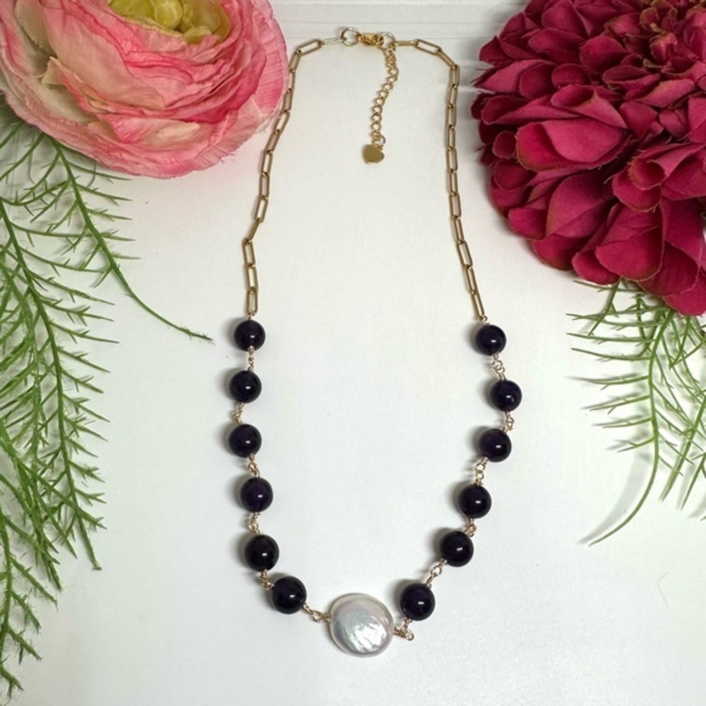 NEW⚜️Deep Amethyst & Baroque Pearl Handmade Necklace